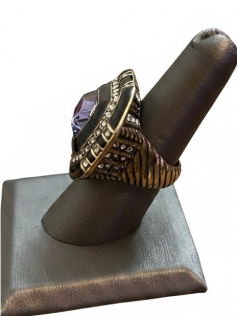 Heidi Daus Gold-Tone Ring with Purple Stone and Swarovski Crystals - Picture 2 of 5